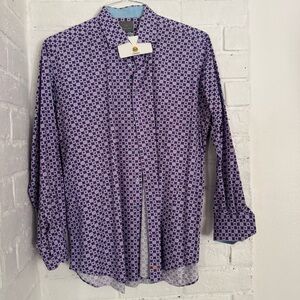 Thomas Dean Men’s Long Sleeve Button Down Shirt XXL – Purple Geometric Print $40